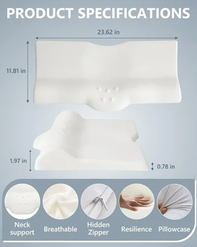 Vista 2 de SMDR Ultra Slim Ergonomic Memory Foam Cervical Pillow – Low Profile Orthopedic Neck Support Pillow for Stomach, Side & Back Sleepers, 2"–0.8" Thin