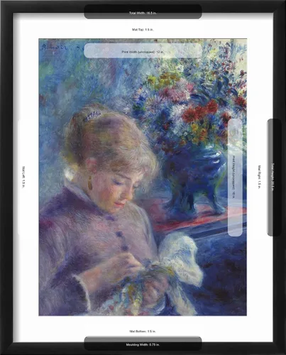 Vista 5 de ART.COM Impresiones artísticas enmarcadas para pared, costura de mujer joven, 1879 por Pierre Auguste Renoir, decoración figurativa, 12 x 16 Marco