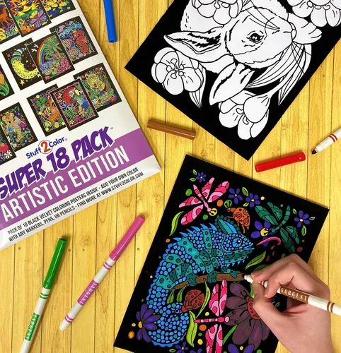 Vista 5 de Paquete a granel de 108 pósteres de terciopelo mullido para colorear (2 de cada 54 pósteres únicos para colorear), ideal para escuelas