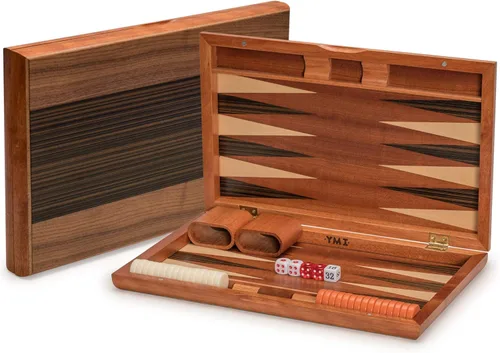Vista 10 de Set de juego de backgammon lacado con incrustaciones de madera en blanco y negro, 13 pulgadas (versión inglés)