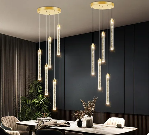 Vista 35 de Candelabros de cristal modernos de 1 luz LED regulable Iluminación colgante para isla de cocina, comedor, pasillo