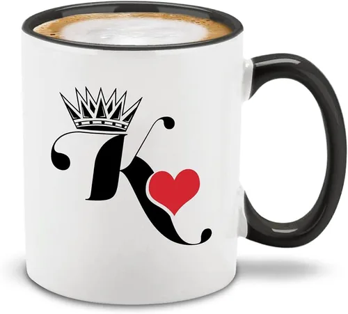 Vista 3 de shop4ever® King & Queen of Hearts - Juego de 2 tazas de café de cerámica para parejas, taza de té de 11 onzas, regalo para él y ella (mango negro)