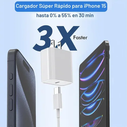 Vista 2 de Cargador rápido para iPhone, [certificado MFi] 2 paquetes de 20 W de doble puerto PD/QC3.0 USB C cargador de pared con cable USB C a Lightning de 6