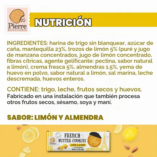 Vista 6 de Pierre Biscuiterie Galletas de mantequilla francesa con limón y almendra, caja de 5.29 onzas (paquete de 1)
