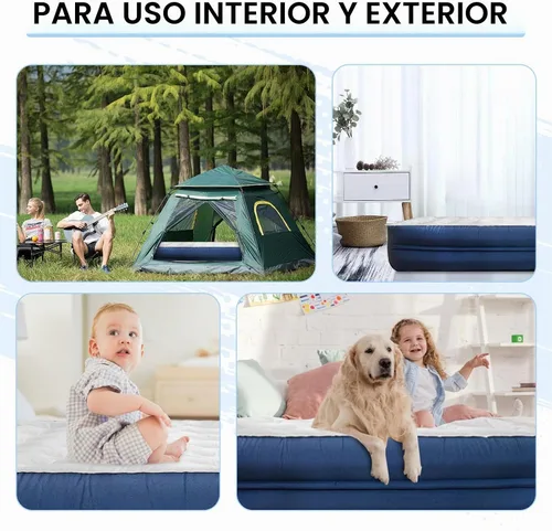 Vista 7 de Colchón de aire Queen con bomba recargable incorporada, cama inflable elevada de 18 pulgadas para acampar e invitados, inflado rápido de 3 minutos