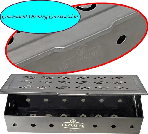 Vista 4 de La Cuisine - Caja de ahumador para parrilla de carbón y gas de acero inoxidable, caja de ahumador de virutas de madera para barbacoa, mejora