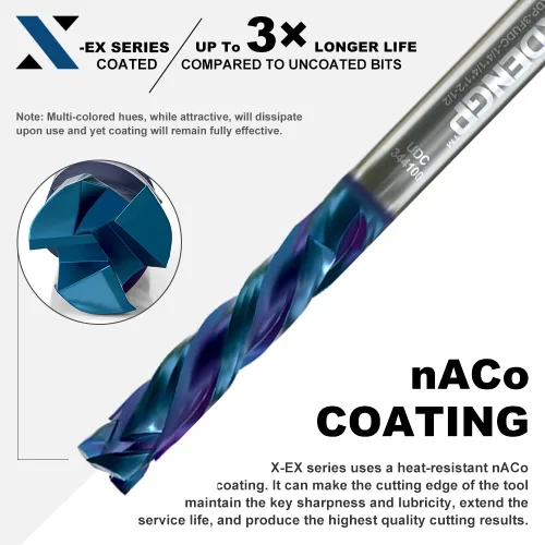 Vista 4 de Broca de enrutador espiral de compresión con corte ascendente y descendente de 3 flautas para CNC, diámetro de corte de 1/4 pulgadas, longitud