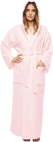 Vista 8 de Arus Bata de baño clásica con capucha para mujer, bata de algodón turco con opciones de longitud completa Negro