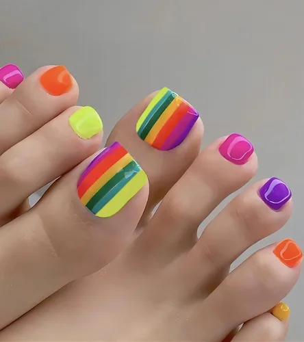 Vista 7 de Uñas postizas a presión para los dedos, color rosa intenso, color sólido, para verano, uñas postizas, kit de pedicura para mujeres, 28 piezas
