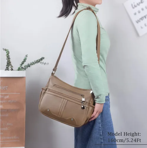 Vista 2 de Bolso de hombro de piel sintética suave para mujer, bolso cruzado con múltiples bolsillos, bolso mediano y espacioso, bolso de moda con asa superior