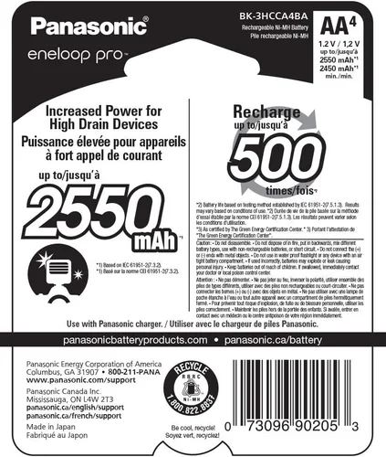Vista 6 de Eneloop Panasonic K-KJ55KHC4BA Cargador de batería rápido avanzado de 4 horas con 4AA pro baterías recargables y Panasonic BK-3HCCA4BA pro AA