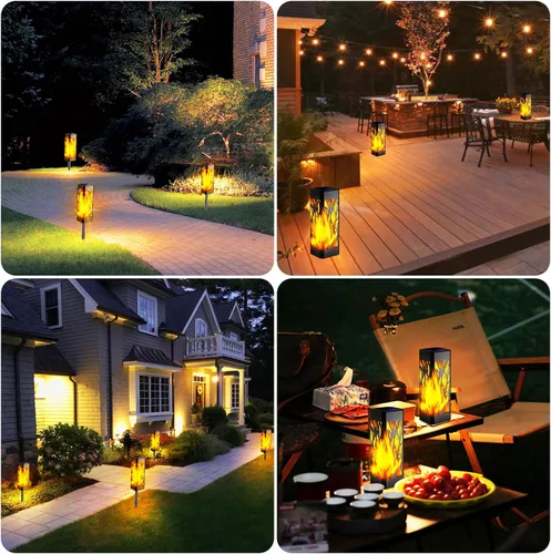 Vista 7 de TomCare Luces de camino con llamas parpadeantes alimentadas por energía solar decorativa para jardín, impermeable, iluminación de paisaje al aire