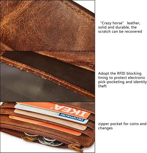 Vista 5 de BRASS TACKS LEATHERCRAFT Vintage Top Grain Leather Wallet for Men Gift Box