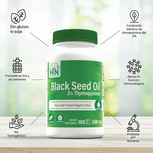 Vista 4 de Negro comino aceite de semillas 500 mg Primera prensado en frío – no-gmo, HTN0067, 1
