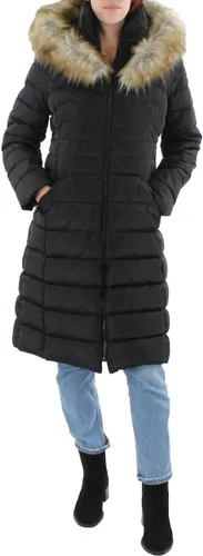 Vista 11 de Laundry by Shelli Segal Chaqueta acolchada elástica para mujer, abrigo largo de invierno con capucha de piel sintética
