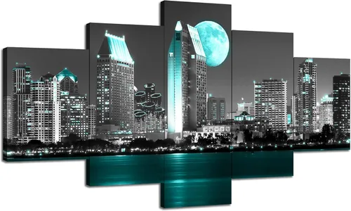 Vista 33 de Cawpom Arte de pared de Los Ángeles en blanco y negro, cuadro decorativo para pared, diseño de horizonte de Los Ángeles, póster de palmera, marco