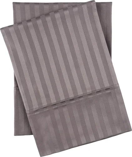 Vista 6 de Superior Par de fundas de almohada de algodón peinado suave, rayas de satén, estándar, color dorado