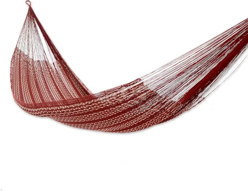 Vista 8 de NOVICA Hamaca de cuerda maya de algodón azul 'Riviera Romance' (Doble)