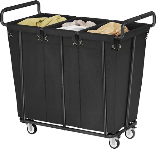 Vista 9 de Cesta de lavandería con ruedas, cesta de lavandería mediana de 250 litros para almacenamiento de ropa, carrito de lavandería resistente con asa Negro