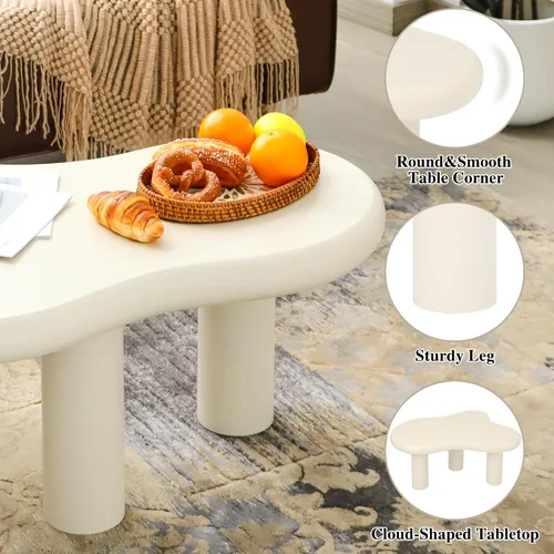 Vista 7 de Mesa de Centro Nube de 34"(L), Mesa de Centro de Madera Moderna para Sala de Estar, Mesas Centrales de Acento Únicas con 3 Patas, Mesas de Té