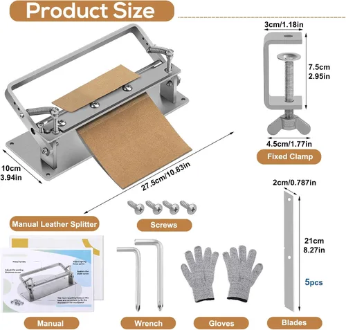 Vista 2 de Separador de cuero, pelador de cuero, máquina de biselado manual, máquina de pelado y adelgazamiento con cuchillas para herramientas de artesanía