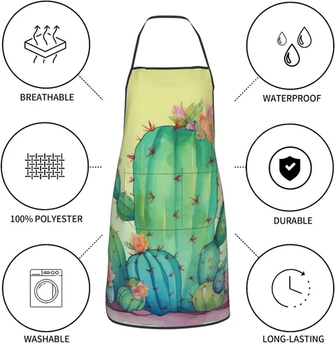Vista 4 de Kitchen Cooking Aprons for Women Men Adjustable Bib Apron with Pockets Funny Cactus Chef Apron Waterproof