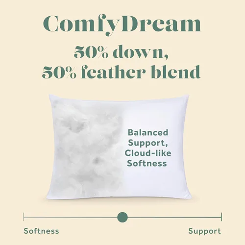 Vista 2 de ComfyDown Almohada de cama ComfyDream de mezcla de plumas 50/50 para dormir, funda de algodón egipcio, fabricada en Estados Unidos, tamaño King
