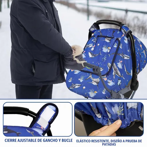 Vista 3 de Funda para asiento de auto Pea Pod para bebé, capota para asiento de auto infantil para recién nacidos con 2 capas de ventanas de tela de malla