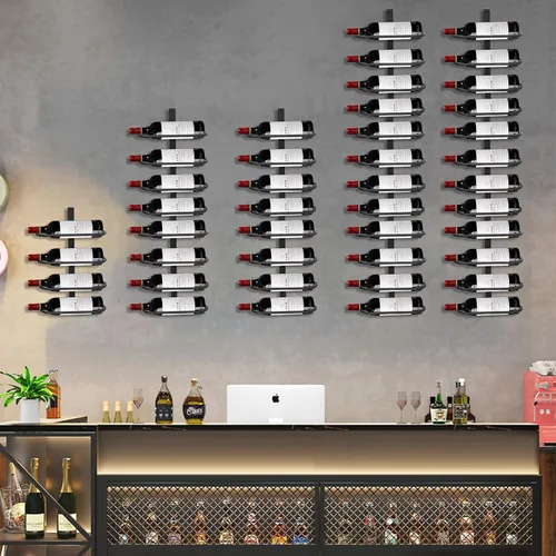 Vista 2 de Estante para vino montado en la pared para 8 botellas de vino, almacenamiento de metal para colgar en la pared, estante organizador de vino