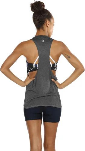 Vista 3 de icyzone - Camiseta deportiva sin mangas para mujer, con cuello alto y espalda cruzada, ideal para entrenamiento y yoga (paquete de 3)