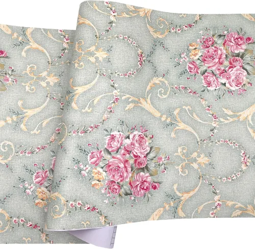 Vista 10 de SimpleLife4U papel adhesivo retro de rosas verde claro para recubrimiento de estantes, adhesivo para mesas y puertas de 17.7 pulgadas por 9.8 pies