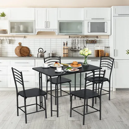Vista 6 de Giantex Juego de mesa y sillas de cocina para 4, juego de comedor de 5 piezas con marco de metal, mesa rectangular que ahorra espacio para comedor