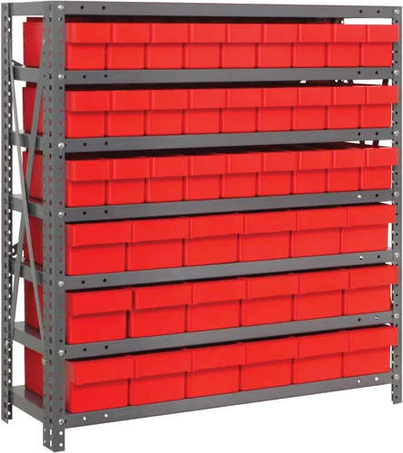 Vista 546 de Quantum QSBU-245BK Heavy Duty Shelving Unit with (7) Shelves and (24) QUS245 Black Bins for Garage Warehouse Storage Distribution 400 lb Load