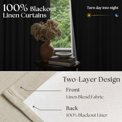 Vista 40 de Juego de 2 paneles de cortinas plisadas negras de 80 pulgadas para sala de estar, cortinas plisadas de lino con forro de 80 pulgadas de largo, 100%