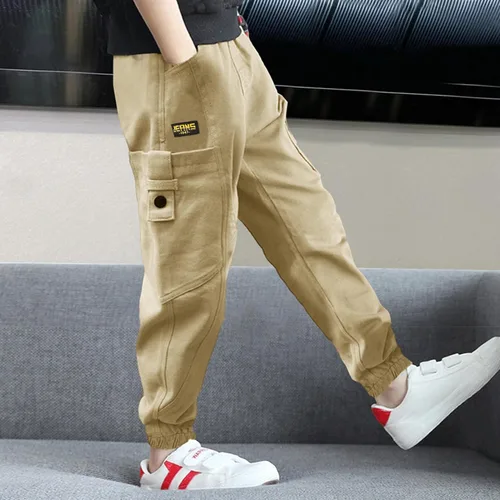 Vista 7 de Rolanko Pantalones cargo para niños, casuales, con cintura elástica, para senderismo, holgados, para exteriores, 4-14 años