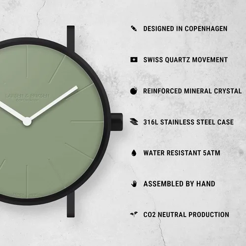 Vista 2 de Larsen & Eriksen Essentiel Reloj de pulsera analógico minimalista de cuarzo 1.378in Resistencia al agua 5 ATM Diseño danés Ensamblado a mano
