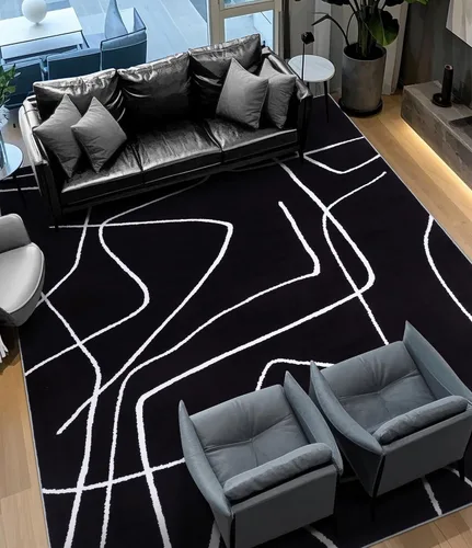 Vista 8 de YIHOUSE Alfombra lavable de 5 x 7 pies, moderna abstracta en blanco y negro, antideslizante, para dormitorio, oficina en casa (abstracto, 5 x 7 pies)