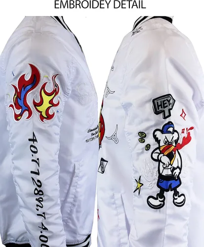 Vista 3 de SCREENSHOT Hip-Hop Urban NYC Fashion Bomber Jacket - Moderna chaqueta ligera para exteriores, con estampado de grafiti, con cremallera