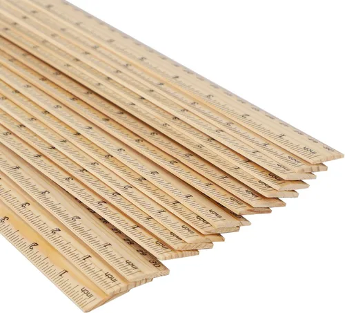 Vista 4 de KINJOEK 72 paquetes de reglas de madera de 12 pulgadas, 2 escalas imperiales métricas de madera de pino de doble cara, regla de medición escolar a
