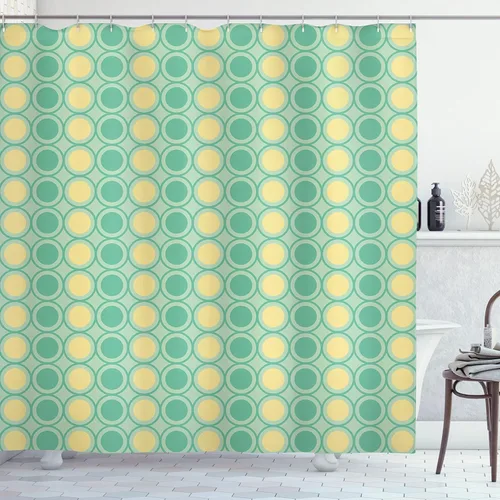 Vista 42 de Ambesonne Decor Collection, juego de cortina con ganchos para regadera