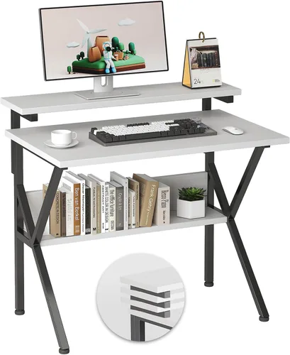 Vista 12 de COTUBLR Escritorio Pequeño, Escritorio de Computadora Pequeño de 27.5 Pulgadas para Espacios Pequeños, Escritorio de Computadora con Soporte