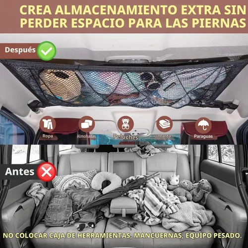 Vista 4 de Red de carga de techo para automóvil, 31 x 21 pulgadas, ajustable de malla de doble capa, organizador de techo para SUV, accesorios Van Life