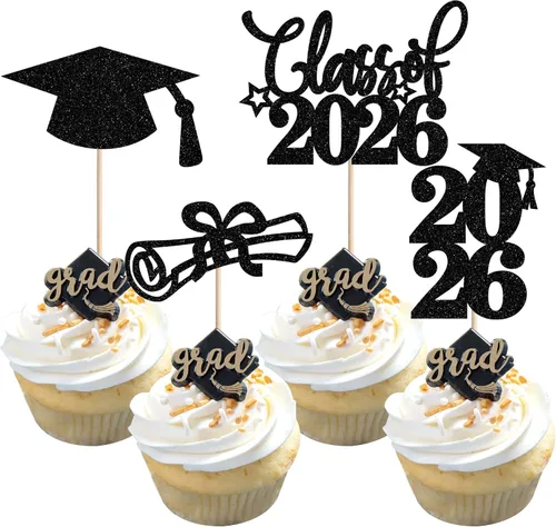 Vista 21 de Rsstarxi Paquete de 40 decoraciones para cupcakes Class of 2025 Congrats Grad 2025 Grad Cap Diploma Cupcake Picks Decoraciones para So Proud of You