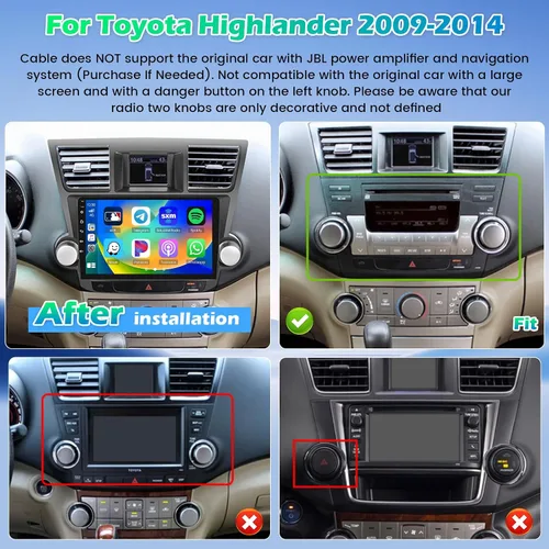 Vista 2 de [DSP] Radio de coche 4+64G para Toyota Highlander 2009 2010 2011 2012 2013 2014 Carplay Android Auto, 10.1 pulgadas HD IPS pantalla táctil estéreo