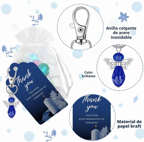 Vista 3 de Hicarer - Juego de 60 llaveros de ángel, bolsas de organza, color azul