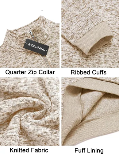 Vista 5 de COOFANDY Sudadera de punto con cremallera de un cuarto para hombre, suéter térmico de punto casual ajustado
