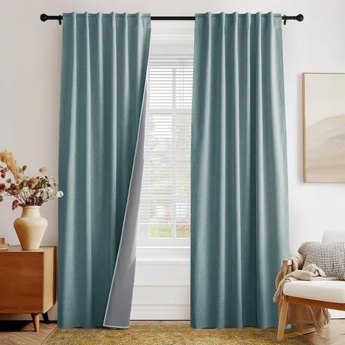 Vista 49 de PONY DANCE Cortinas de lino 100% opacas de 63 pulgadas de largo para dormitorio, sala de estar, oscurecimiento completo, bolsillo para barra