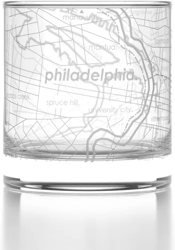 Vista 80 de Well Told Vaso de rocas grabado con mapa de Akron, Ohio, cristalería estilo antiguo (325ml, transparente) Vaso de bourbon grabado, regalos