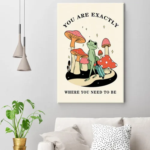 Vista 4 de FBKDVC Funny Frog You Are Exactly Where You Need To Be - Póster inspirador de acuarela, lienzo de pared, regalo motivacional para mujeres, niñas