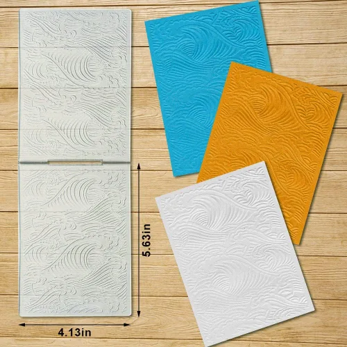 Vista 2 de Estivaux Carpetas de estampado de olas marinas para hacer tarjetas, carpetas de plástico de cirros de 5.7 x 4.2 pulgadas, plantilla de verano